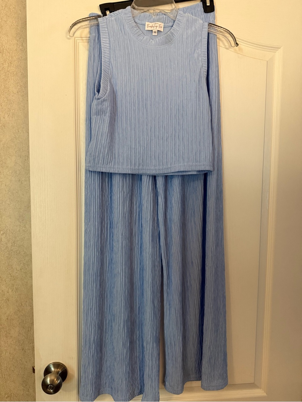 Eve Light Blue Ribbed Two-Piece Jumpsuit Set - Picture 5 of 5